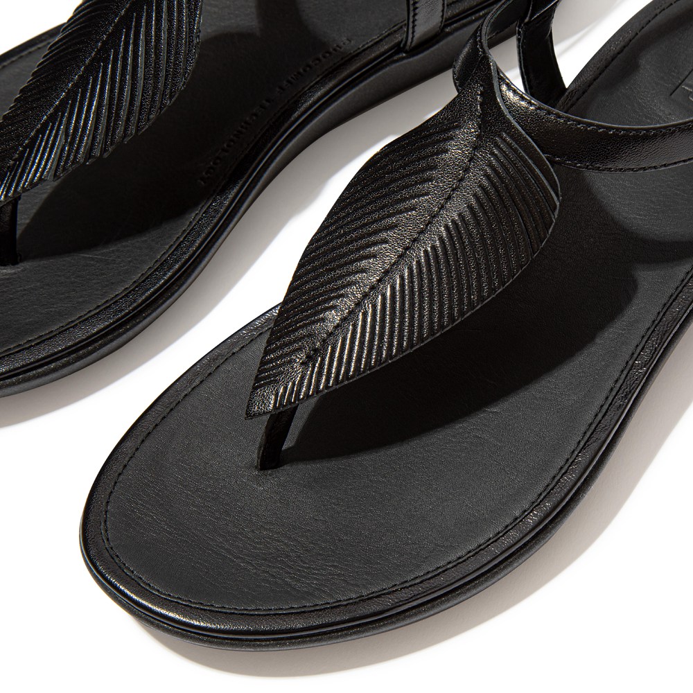 Fitflop Womens Sandals Black - Tia Feather Metallic Leather Back-strap - 97WKVJGXZ